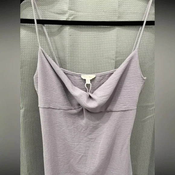 See You Monday crepe Slip Dress Small Casual knee Twist Front Boho Flowy Lilac - Picture 2 of 5